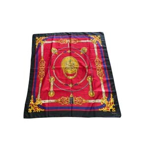Cornelia James Silk Scarf Red Gold Equestrian Baroque Door Knocker Print 34x34